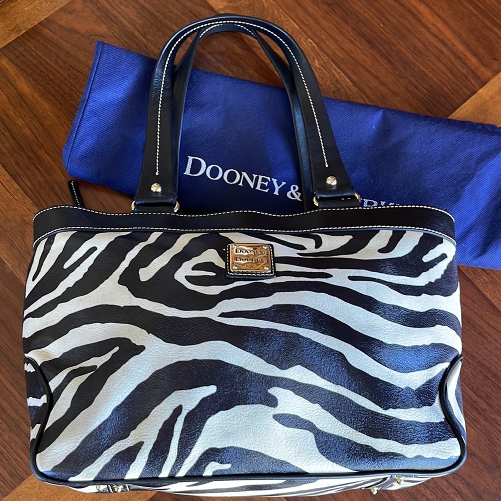 VINTAGE DOONEY AND BOURKE ZEBRA PRINT LEATHER TOTE
